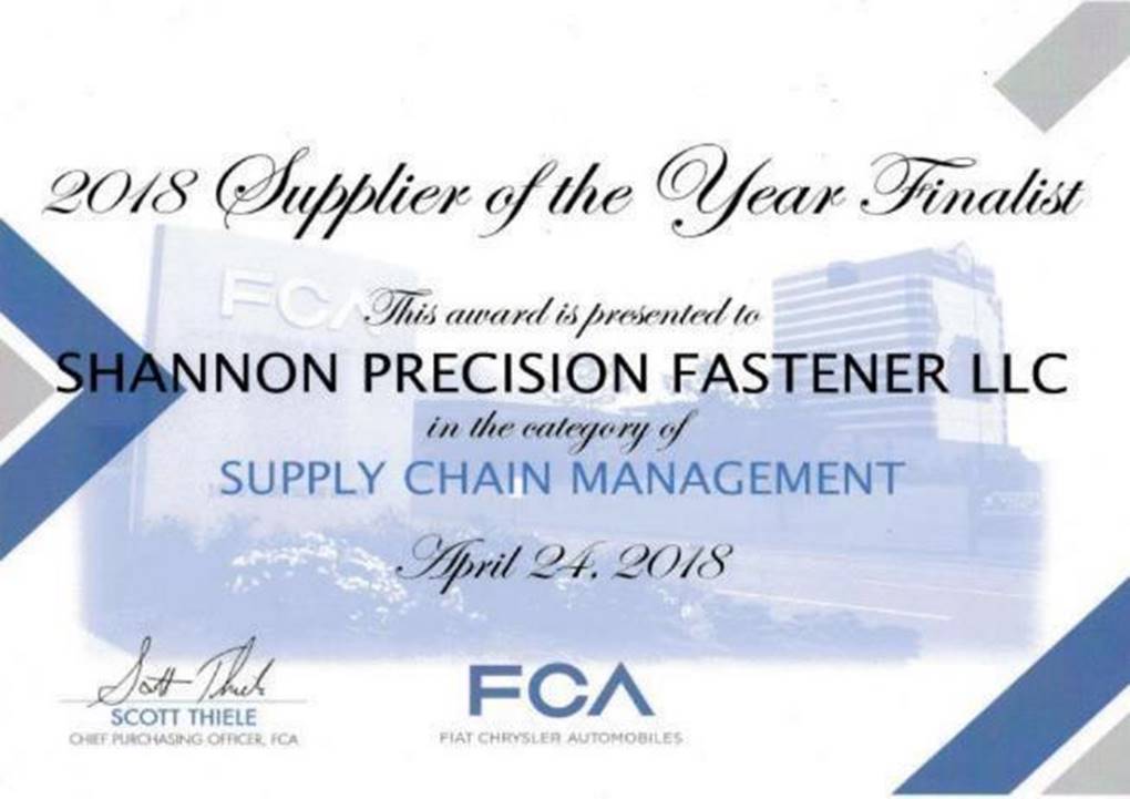 FCA 2018 Supplier of the Year Finalist